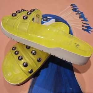 Neon green Marc Fisher LTD slides with silver studs nwot or box